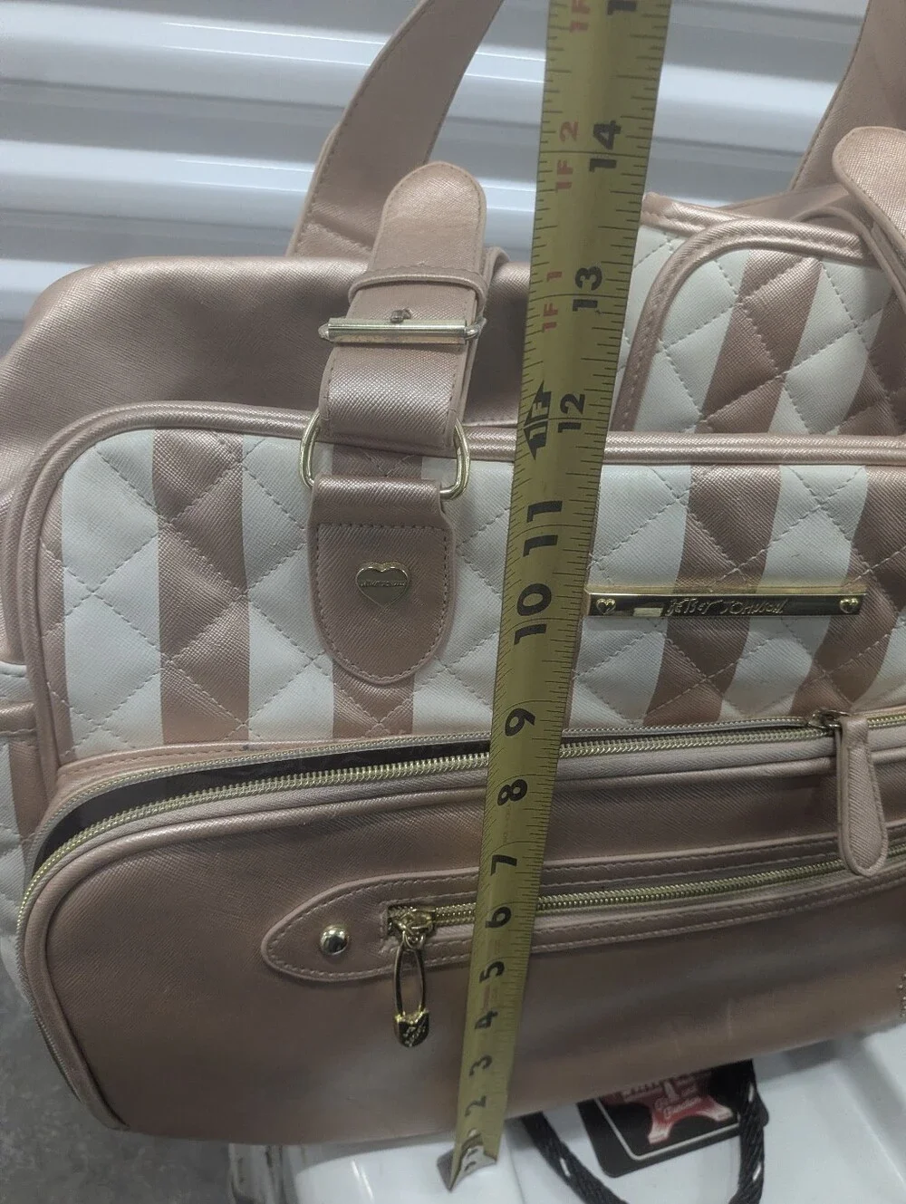 Betsey JOHNSON Rose Gold Quilted Stripe Tote  Diaper Bag with Matching Baby Mat